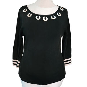 Catherine Stewart Black Knit Grommet Embellished Blouse Career Top Women's L